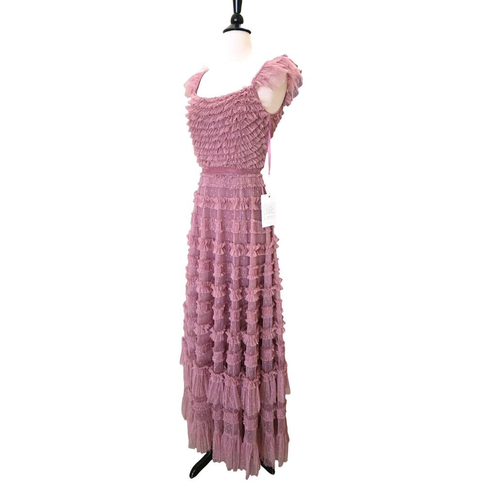 Mac Duggal Formal Pink Antique Rose Ruffle Tulle Evening Gown 8052 Maxi Dress 2 - Picture 5 of 13